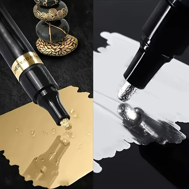 2er-Pack Spiegelmarker-Stifte mit feiner Spitze in Silber und Gold für DIY-Projekte und Unterschriften - Bild 1