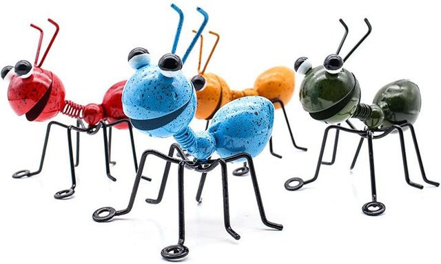 4er-Set Metall Insekten Wandkunst zur Dekoration von Garten und Terrasse mit Ameise, Biene und Hummel in Mehrfarbig - Bild 1