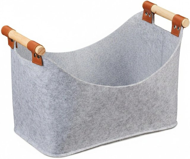 Relaxdays Filztasche aus Filz mit Holzgriffen in Hellgrau, faltbar, B: 27 cm, T: 40 cm, H: 22 cm - Bild 1
