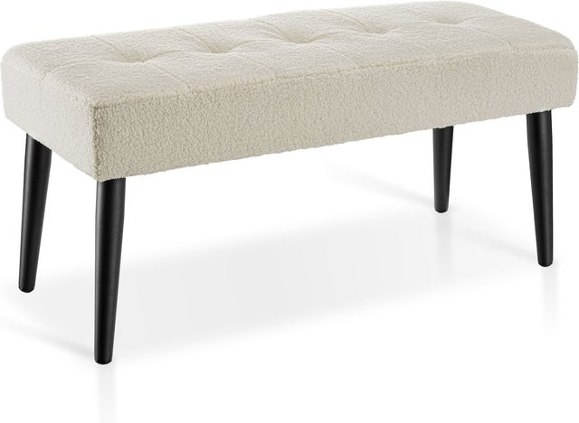 tectake Sitzbank Bouclé Beige im Scandi-Style, B/T/H: 95 x 38 x 45 cm - Bild 1