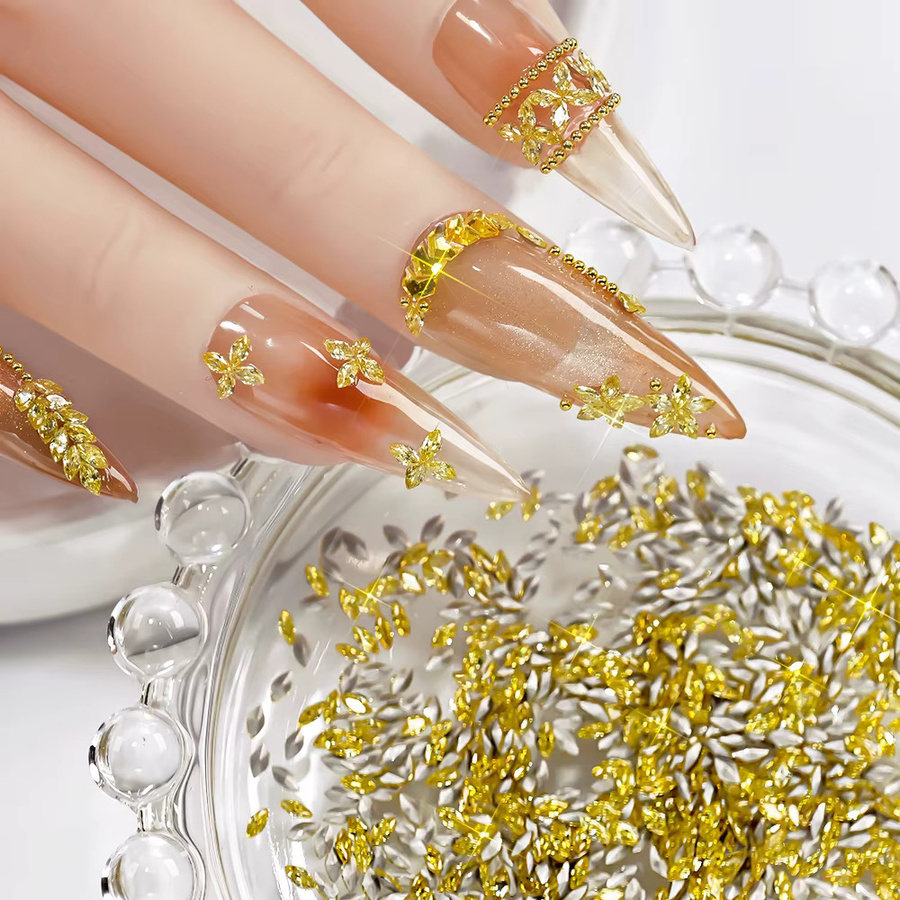 MingLee Nagel Strass, Goldene Zirkon Kristalle, 100 Stück, 3mm - Bild 2