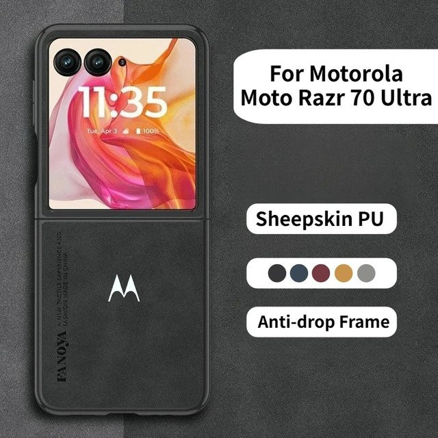 Luxuriöse Business-Schafsleder-Handyhülle für Motorola Razr 70 Ultra 60 50 40 Plus, stoßfeste Schutzhülle in Schwarz oder Grau - Bild 1