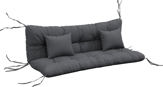 Outsunny 4er-Set Sitzkissen Dunkelgrau, wasserabweisende Polsterauflage mit Bindebändern und gestepptem Design, B/T/H: 150 x 50 x 10 cm - Bild 1