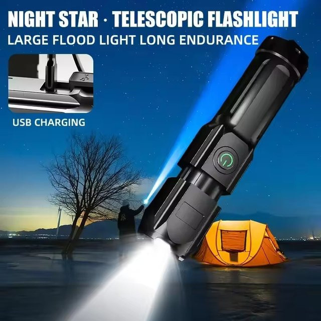 Wiederaufladbare LED-Taschenlampe von Mrgabwte in Schwarz mit großer Reichweite und wasserdichtem Design für Camping und Outdoor - Bild 1
