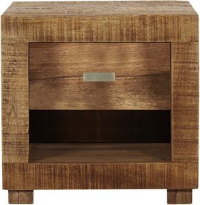 Möbilia Nachttisch aus Massivholz Akazie in Beige und Braun im rustikalen Design - Bild 1