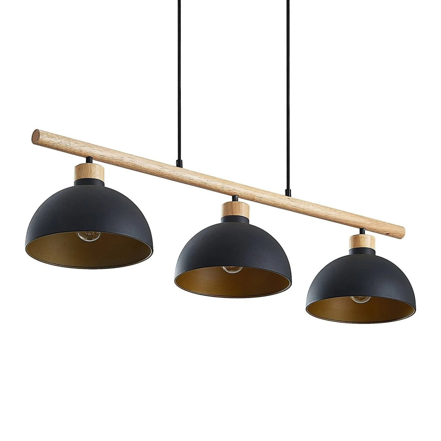 Lindby Pendelleuchte Tirzana Retro Vintage Antik, 3-flammig, Schwarz, Metall und Holz, E27 - Bild 2
