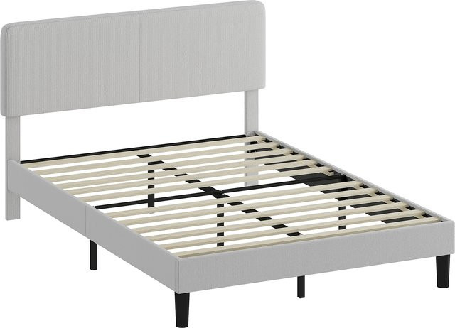 HOMCOM Doppelbett mit höhenverstellbarem gepolstertem Kopfteil aus Samt und Holzlatten, Hellgrau, B/T/H: 140 x 200 cm - Bild 1