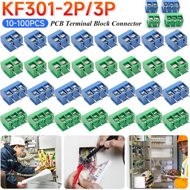 KF301 Leiterplatten-Schraubklemmenblockstecker Sortiments-Kit für Arduino in Blau und Grün, 10-100 Stück, 2-polig und 3-polig - Bild 1