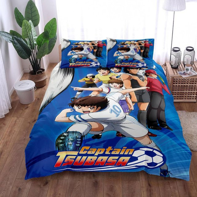 Captain Tsubasa Bettwäsche-Set von Binchi Fitness in Blau mit Deckenbezug und Kissenbezug aus Mikrofaser, B/T/H: 140 x 200 cm - Bild 1