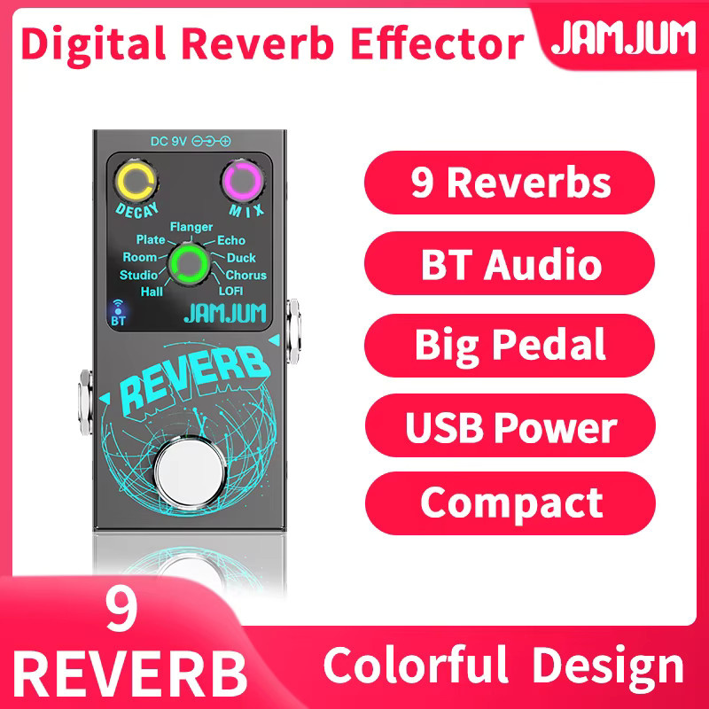 JAMJUM Lumino Digitales Gitarren-Effektpedal mit 9 Reverb-Modi und kabelloser Begleitfunktion in Schwarz - Bild 2