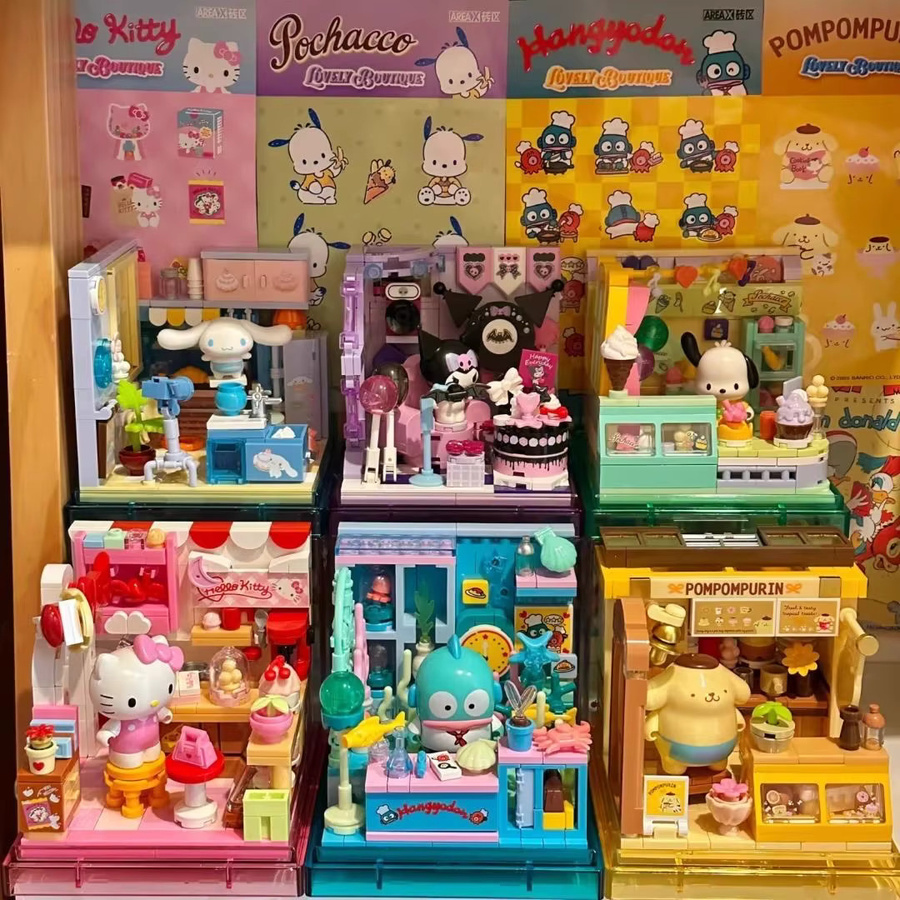 Area-X Sanrio Bausteine Mini-Shop Hello Kitty Kuromi Cinnamoroll, Modell Dekoration, Überraschungsspielzeug - Bild 2