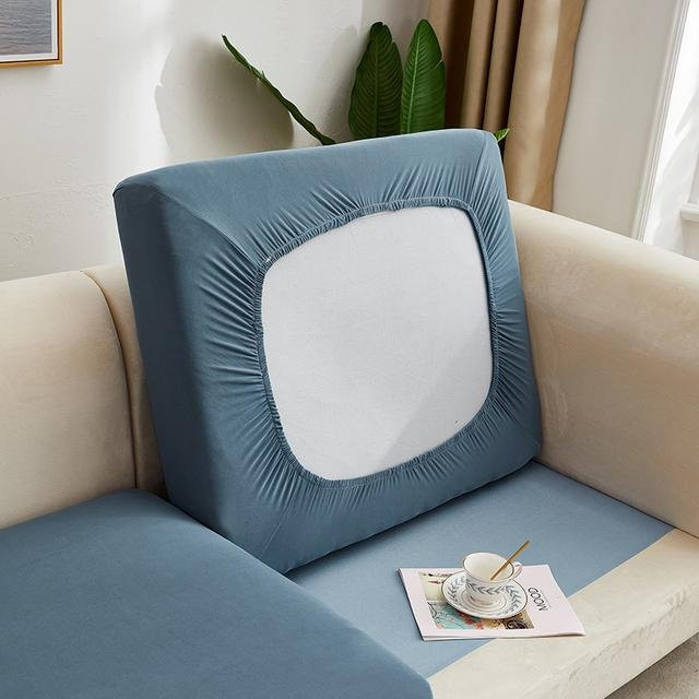 BRHUIXUE Stretch-Sofa-Sitzkissenbezug in Blau, elastischer und rutschfester Sofabezug aus Polyester-Elastan für moderne Ecksofas - Bild 1