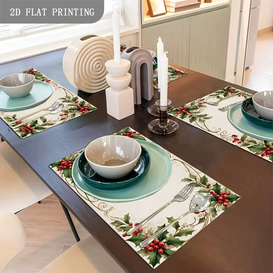 VIKAMA Weihnachts-Tischsets und Untersetzer aus Leinen in Mehrfarben mit floralem Design - Bild 4