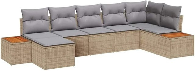 vidaXL Gartensofa-Set aus Polyrattan in Beige und Grau mit 8 Kissen und Stauraumfunktion - Bild 1