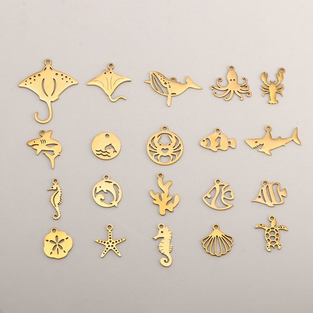 Charms Anhänger Edelstahl, Gold, Unisex, 5 Stück Meerestiere - Bild 1