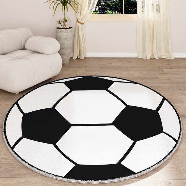 Runder Fußballteppich von DHDH mit Sportmotiv in Multicolour für Kinderzimmer, Wohnzimmer und Schlafzimmer - Bild 1