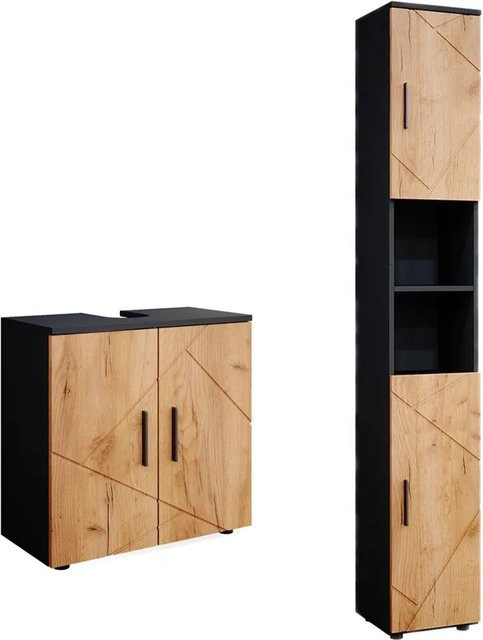 Vicco Badezimmermöbel-Set Irma in Goldkraft Eiche und Anthrazit, 2-teilig bestehend aus Waschtischunterschrank und Hochschrank - Bild 1