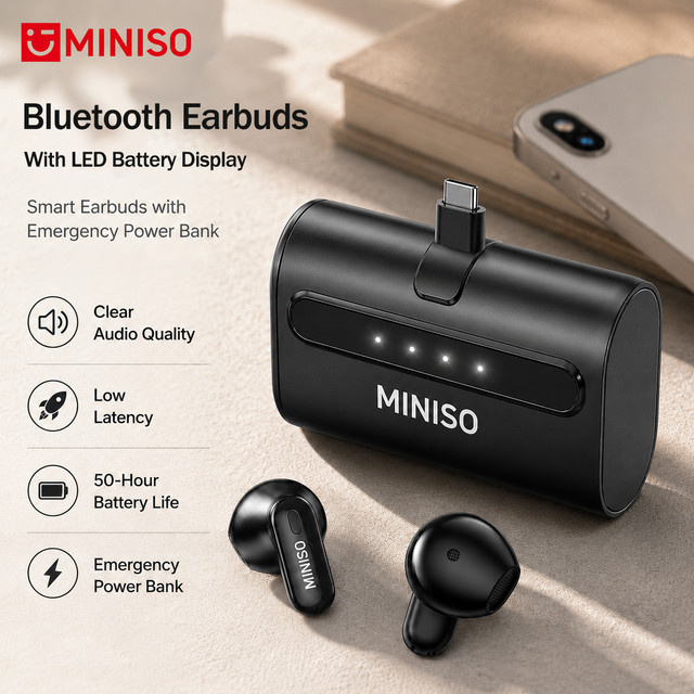 MINISO MS123 Kabellose Bluetooth In-Ear Ohrhörer in Schwarz mit 50 Stunden Akkulaufzeit - Bild 1