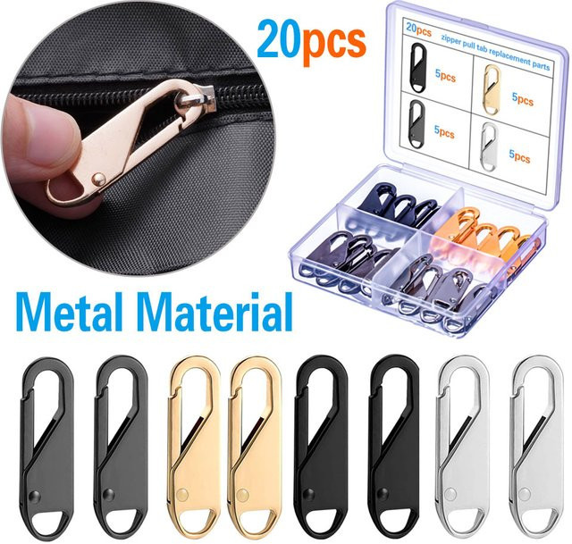 20er Set Metall Reißverschluss Schieber zum Austausch, abnehmbares DIY Reparatur-Kit für Kleidung und Gepäck, Mehrfarbig - Bild 1