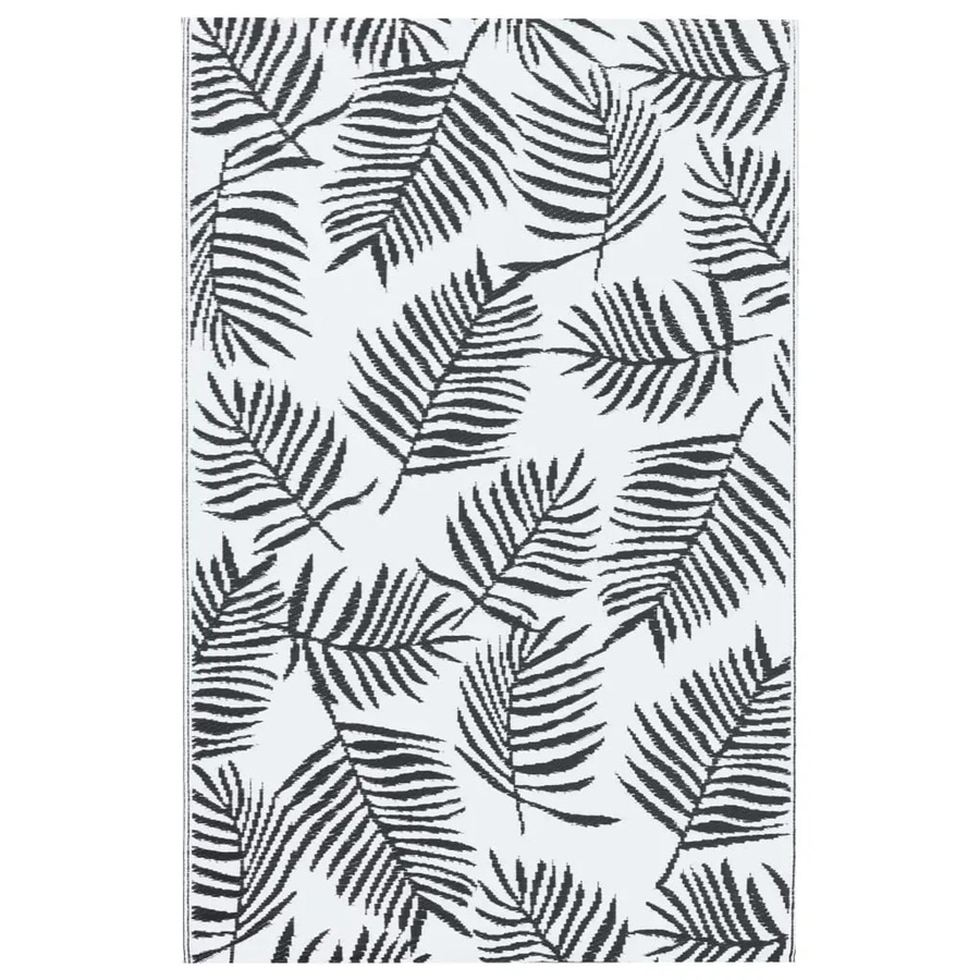 vidaXL Outdoorteppich in Weiß und Schwarz mit modernem Floral-Design aus Polypropylen, B/T: 190 x 290 cm - Bild 2