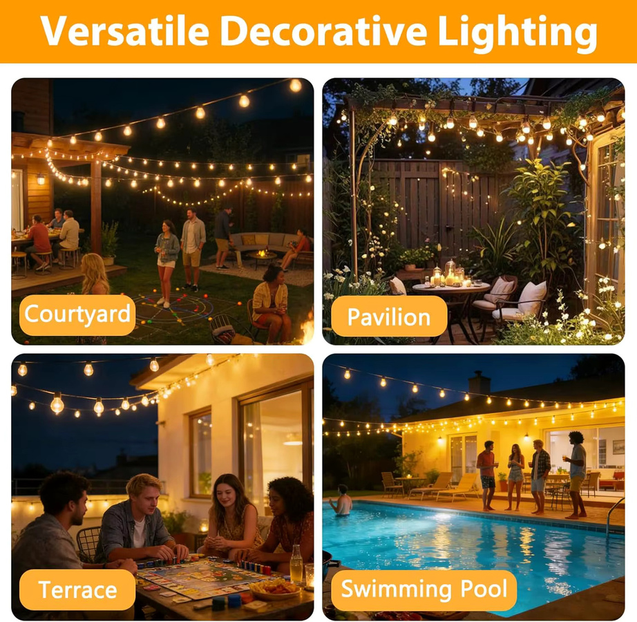 Aiopp ST38 Solar-Lichterkette für den Außenbereich mit LED-Tropfenlampen in Warmweiß, bruchsichere Hängelampen mit Dämmerungssensor für Garten, Hochzeit und Camping - Bild 8