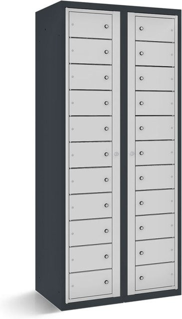 rotstahl Fächerschrank mit 22 Fächern und Zentraltüren, Korpus Anthrazitgrau und Türen Hellgrau, B/T/H: 80 x 50 x 180 cm - Bild 1