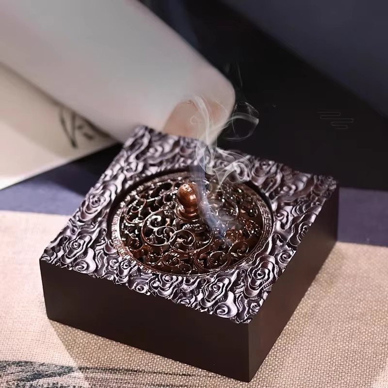 Retro-Räuchergefäß aus massivem Ebenholz in Schwarz und Braun für Zen, Meditation und Aromatherapie - Bild 3