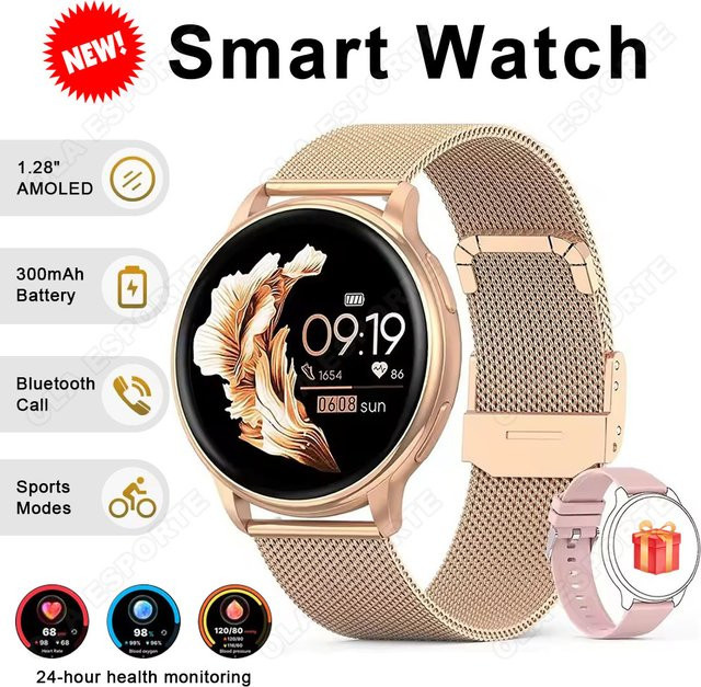 Ola Esporte Smartwatch für Damen und Herren in Schwarz mit HD AMOLED Bildschirm, Bluetooth Anruffunktion, Herzfrequenzüberwachung und wasserdichtem Design aus Edelstahl - Bild 1