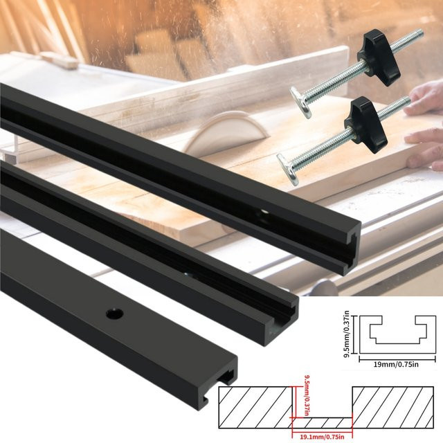 FNICEL Aluminium T-Schienen Gehrungsschiene für Holzbearbeitung in Silber oder Schwarz, T-Nut Slide Track mit 19 x 9,5 mm Nutgröße - Bild 1