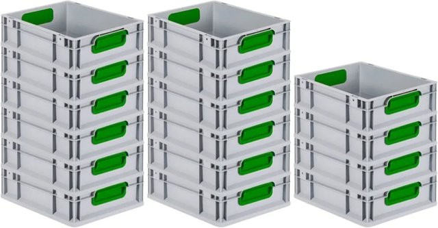 PROREGAL Spar Set 16x Eurobox Nextgen Color Transportboxen mit Griffen, Farbe Grün, H x B x T: 12 x 30 x 40 cm, 11 Liter, glatter Boden, geschlossen - Bild 1