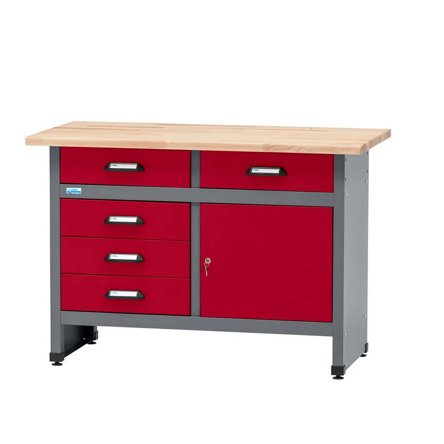 Küpper Werkbank mit 5 Schubladen und Tür in Rot und Grau, B/T/H: 120 x 60 x 84 cm - Bild 2