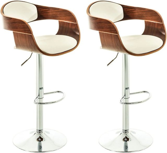 DELUKE 2er Set Barhocker NADAN aus Kunstleder in Walnuss und Weiß, höhenverstellbare Barstühle mit Lehne und 360 Grad Drehbarkeit, B/T/H: 50 x 48 x 88 cm - Bild 1