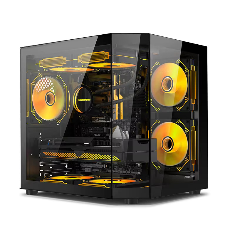 Power Train Star Realm M-ATX Desktop-Gehäuse in Schwarz mit dreiseitigem Panorama-Glas und Platz für 240 mm Wasserkühlung - Bild 2