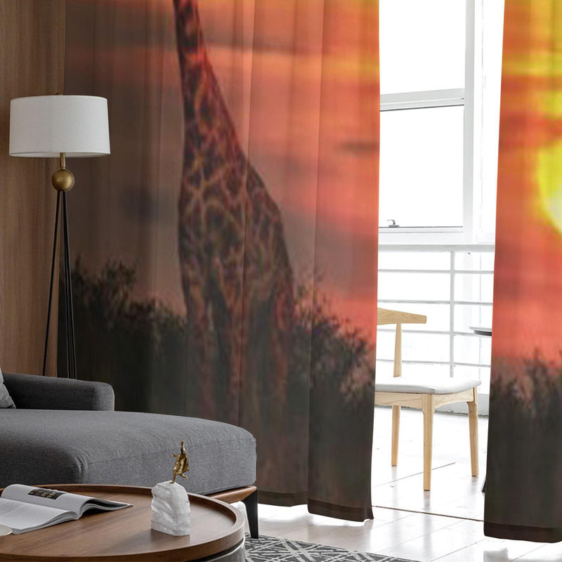 Super Six Transparentes Tüll-Fenstervorhang mit Giraffen-Motiv in der Savanne, Farbe: Multicolour, B: 135 cm, H: 114 cm - Bild 3