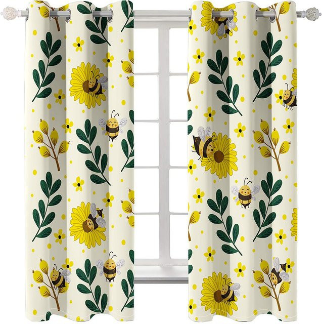 Yiran Furniture Vintage Blumenmuster Fenstervorhänge aus Polyester, 2er-Set, Transparent, Multicolour, Breite: 50 cm, Höhe: 160 cm - Bild 1