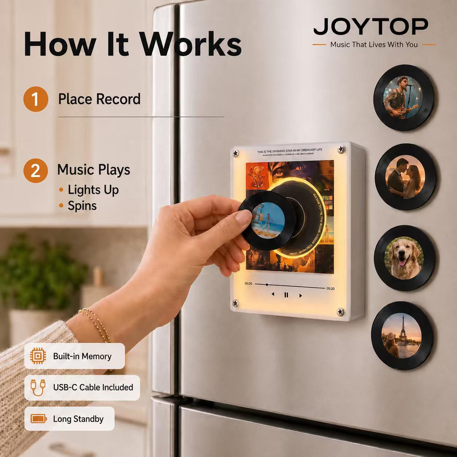 JOYTOP BTS Kpop Sammlerstück NFC Kühlschrankmagnet mit drehbarem Vinyl-Musikplayer und LED-Licht, Weiß - Bild 5