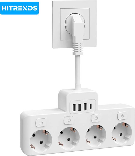 HITRENDS 8-in-1 Desktop USB-Steckdosenleiste in Weiß mit 4 unabhängigen AC-Schaltern und USB-C Schnellladefunktion - Bild 1