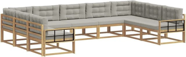 vidaXL Outdoor-Sofagarnitur in U-Form aus Akazienholz mit Kissen in Weiß und Hellgrau - Bild 1