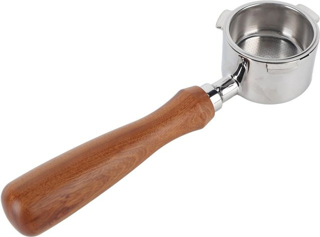 KONNWEI Bodenloser Kaffee-Siebträger aus Edelstahl und Holz in Silber - Bild 1
