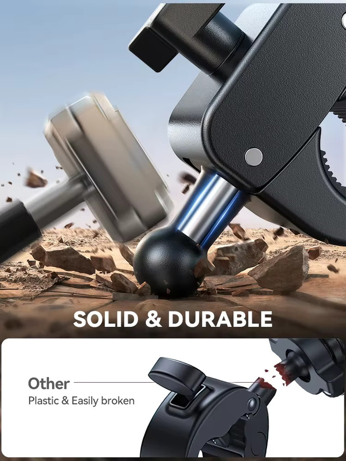 Joyroom Motorrad-Telefonhalterung mit Anti-Vibrations-Funktion für Fahrrad und Motorrad-Lenker, Schwarz, passend für iPhone und Smartphones von 4,7 bis 7 Zoll - Bild 5