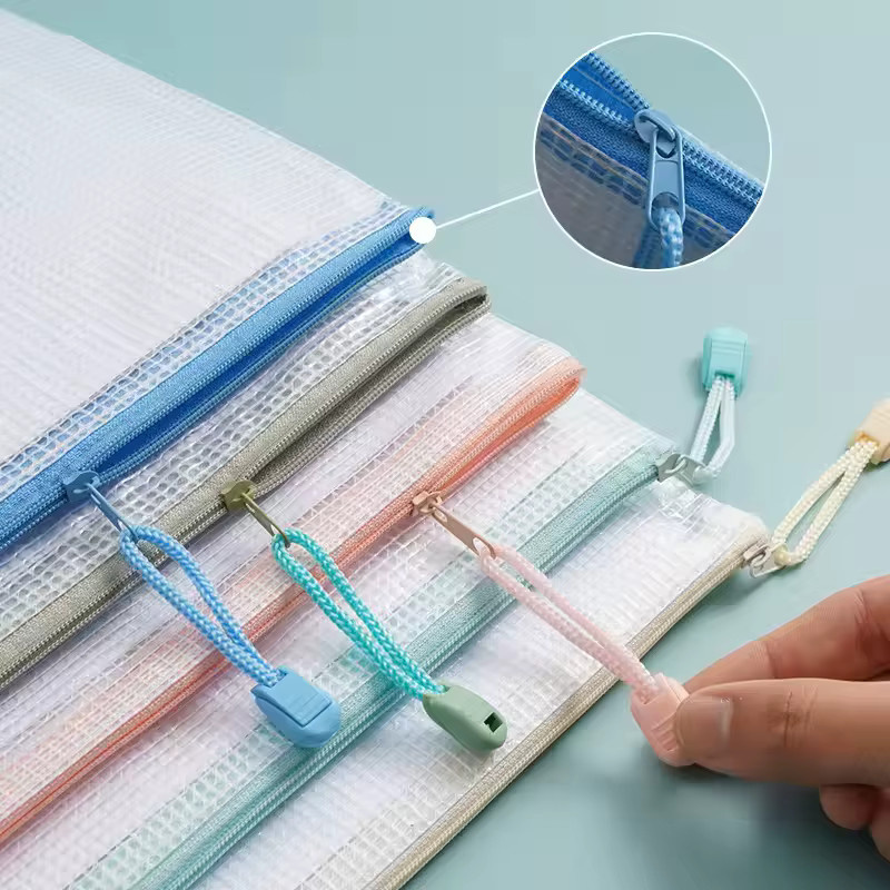 10er-Pack wasserdichte Mesh-Reißverschlusstaschen aus PVC in Weiß für Büro und Reise - Bild 2
