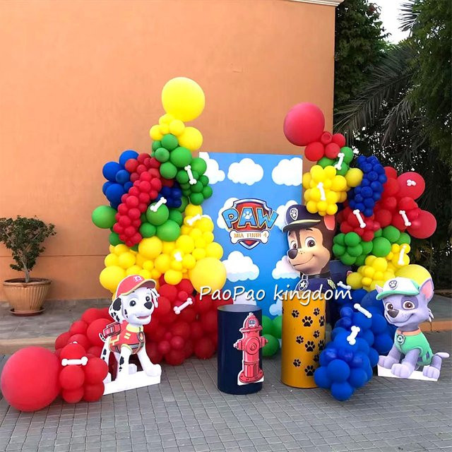 Paw Patrol Party Dekoration Set mit bunten Latexballons und Folienballons als Girlande und Zahlenballons für Kindergeburtstage - Bild 1