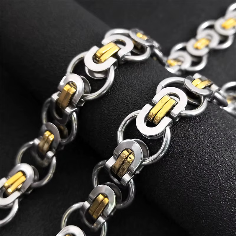 AFAWA Halskette, Byzantinische Runde Link, Gold Farbe, Edelstahl, Unisex - Bild 2
