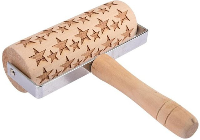 DIYelecs Nudelholz aus Holz mit Schneeflocken und Elch Gravur, beige - Bild 1