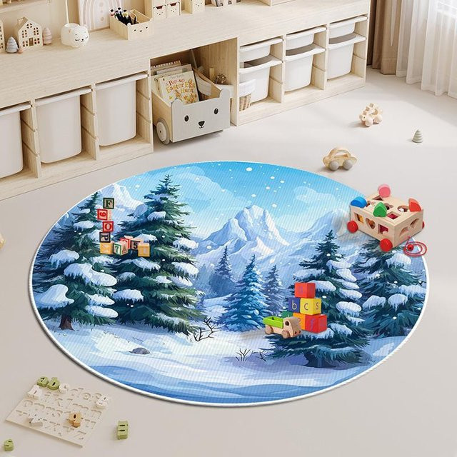 Runder Cartoon Teppich aus Imitations-Kaschmir in Blau für Kinderzimmer, Wohnzimmer und Schlafzimmer, Durchmesser: 80 cm - Bild 1