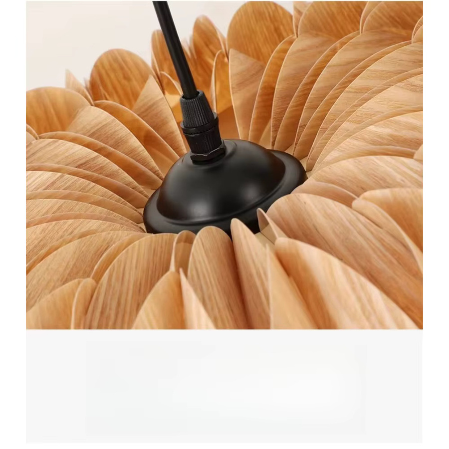 JOYINLED Holz-Pendelleuchte im japanischen Stil, runde Kunstlampe aus Holz und Metall in Braun und Schwarz, Durchmesser: 40 cm - Bild 4
