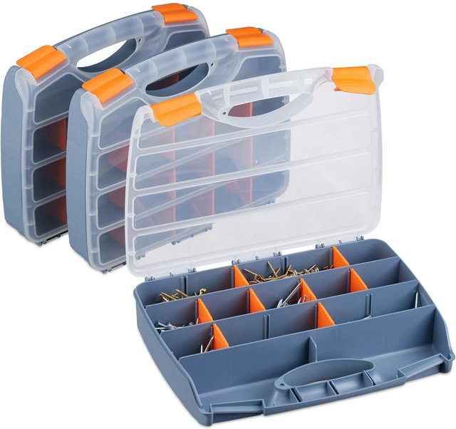 Relaxdays Sortierbox 3er Set aus Kunststoff, transparent, mit Deckel und Griffen, B/T/H: 32 x 24 x 6 cm - Bild 1
