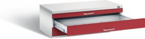 C+P Flachablageschrank Serie 7100_7200 aus Stahl, Front Rubinrot, Korpus Lichtgrau, H x B x T: 42,0 x 110,0 x 76,5 cm - Bild 1