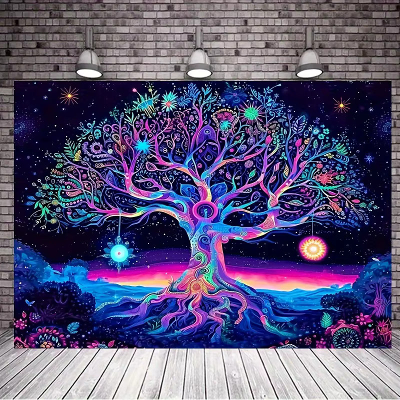 VIKAMA Wandteppich Baum des Lebens mit buntem Sternenhimmel, Wanddekoration im Boho-Stil, B/H: 60 x 40 cm, Multicolour - Bild 2