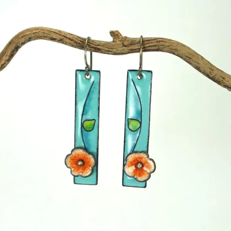 Futz Ohrringe, Blumen-Emaille, Himmelblau, Orange, Bunt - Bild 2
